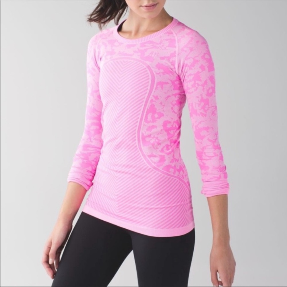 Lululemon run swiftly pink camo top SZ 8